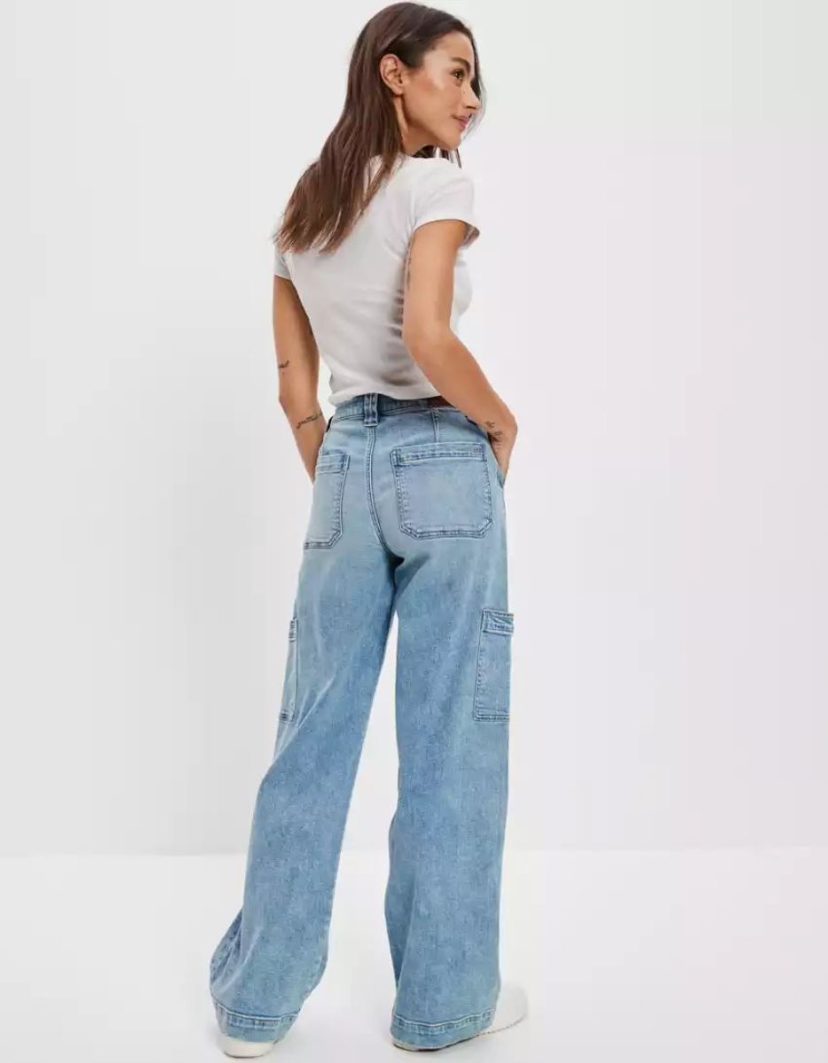 Jean American Eagle AE Dreamy Drape Stretch Super High-Waisted Cargo Baggy Larges-Leg Multicolore Femme | CBD-81726329